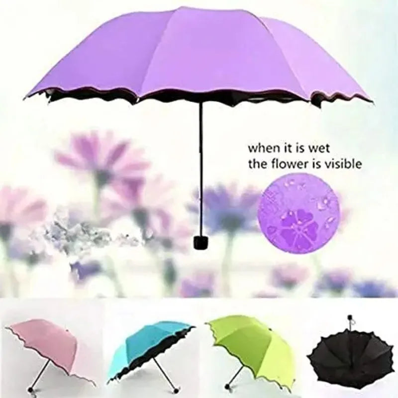 Parapluie Magique Pliant à Fleurs – Motifs qui Changent de Couleur sous la Pluie – Anti-UV, Compact & Portable