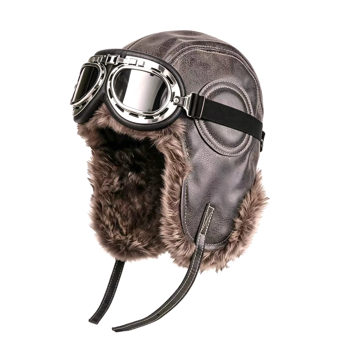 Chapka Russe Aviateur avec Lunettes Rétro – Bonnet d’Hiver Fourré, Cache-Oreilles Chauds – Homme & Femme