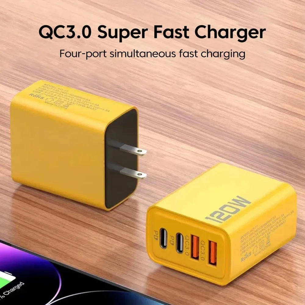 Chargeur 120W Ultra Compact - 2 USB + 2 Type-C
