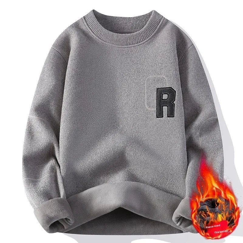 Pull en Maille à Col Rond et Logo Brodé Homme