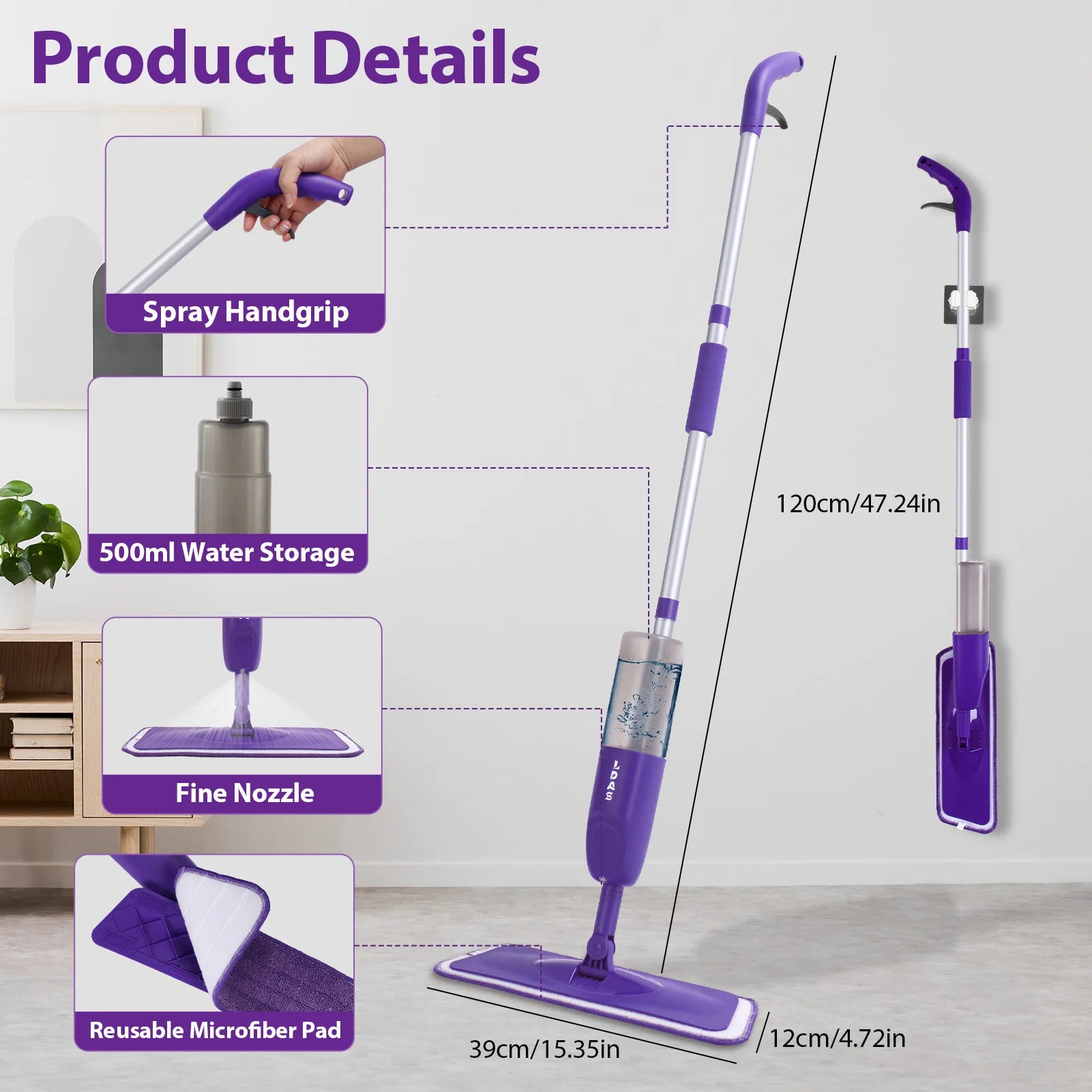 Balai Pulvérisateur Humide & Sec – Nettoyage Facile + 3 Tampons Microfibres