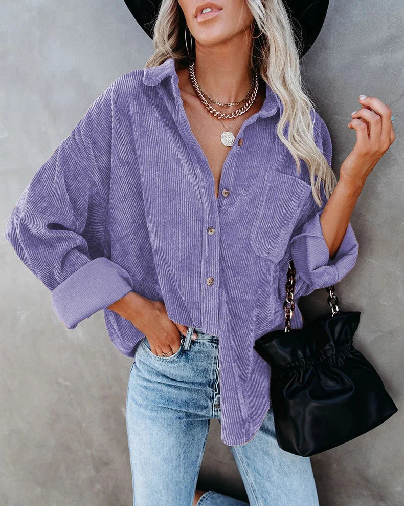 Chemise oversize en velour cotelé - Femme