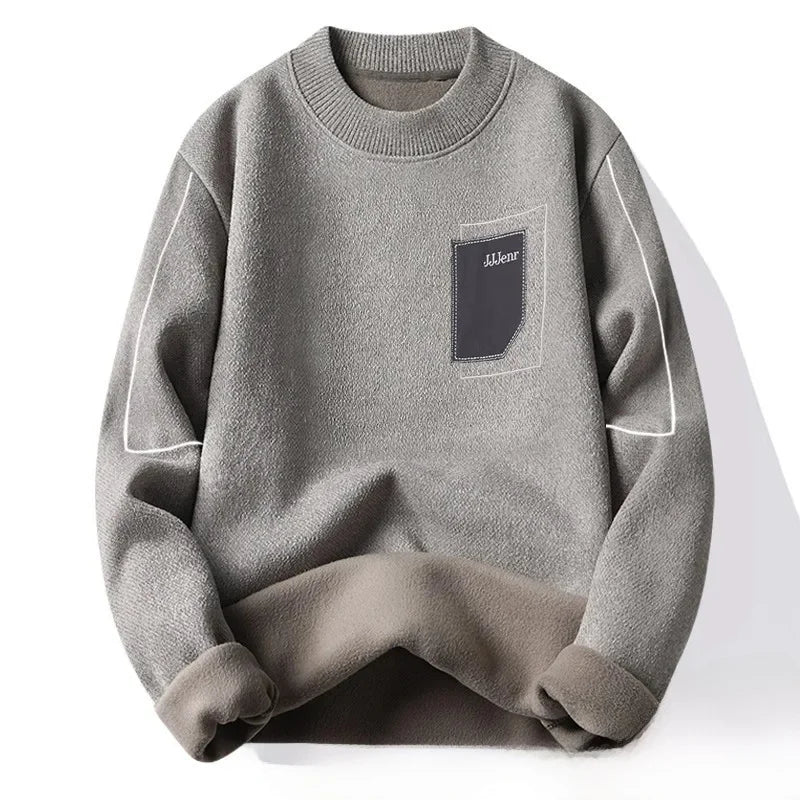 Pull en Maille à Col Rond et Logo Brodé Homme