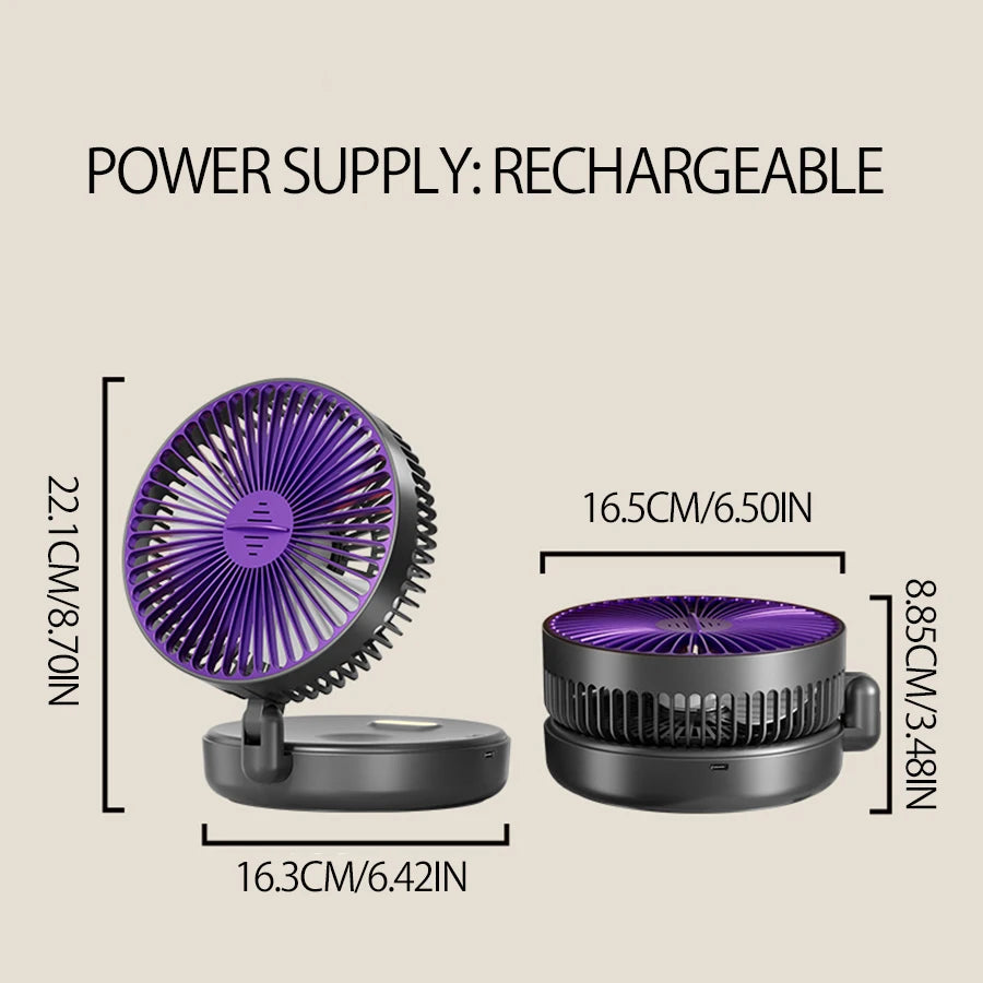 Ventilateur Portable 3-en-1 Rechargeable 1200mAh — Mural, Posable & Pliable 90°