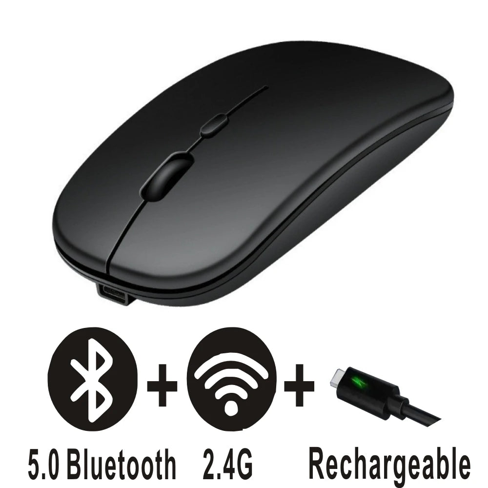 Souris Sans Fil Double Mode Bluetooth & 2,4 GHz – Rechargeable, Silencieuse et DPI Réglable