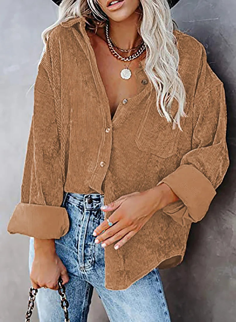 Chemise oversize en velour cotelé - Femme