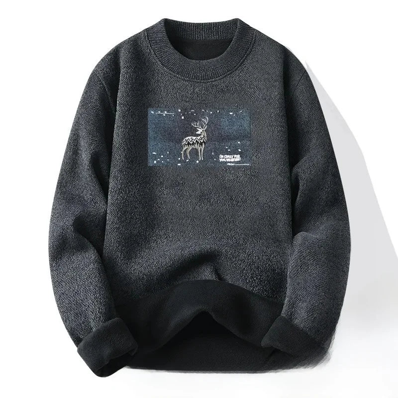 Pull en Maille à Col Rond et Logo Brodé Homme