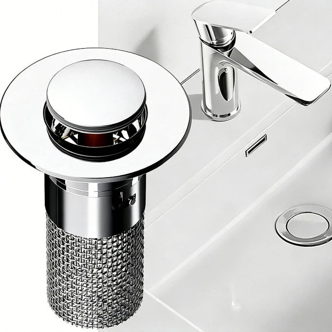 Bouchon de Lavabo Pop-Up Anti-Fuite en Acier Inoxydable – Filtre Anti-Cheveux, Anti-Odeurs & Anti-Bouchons – Salle de Bain et Cuisine