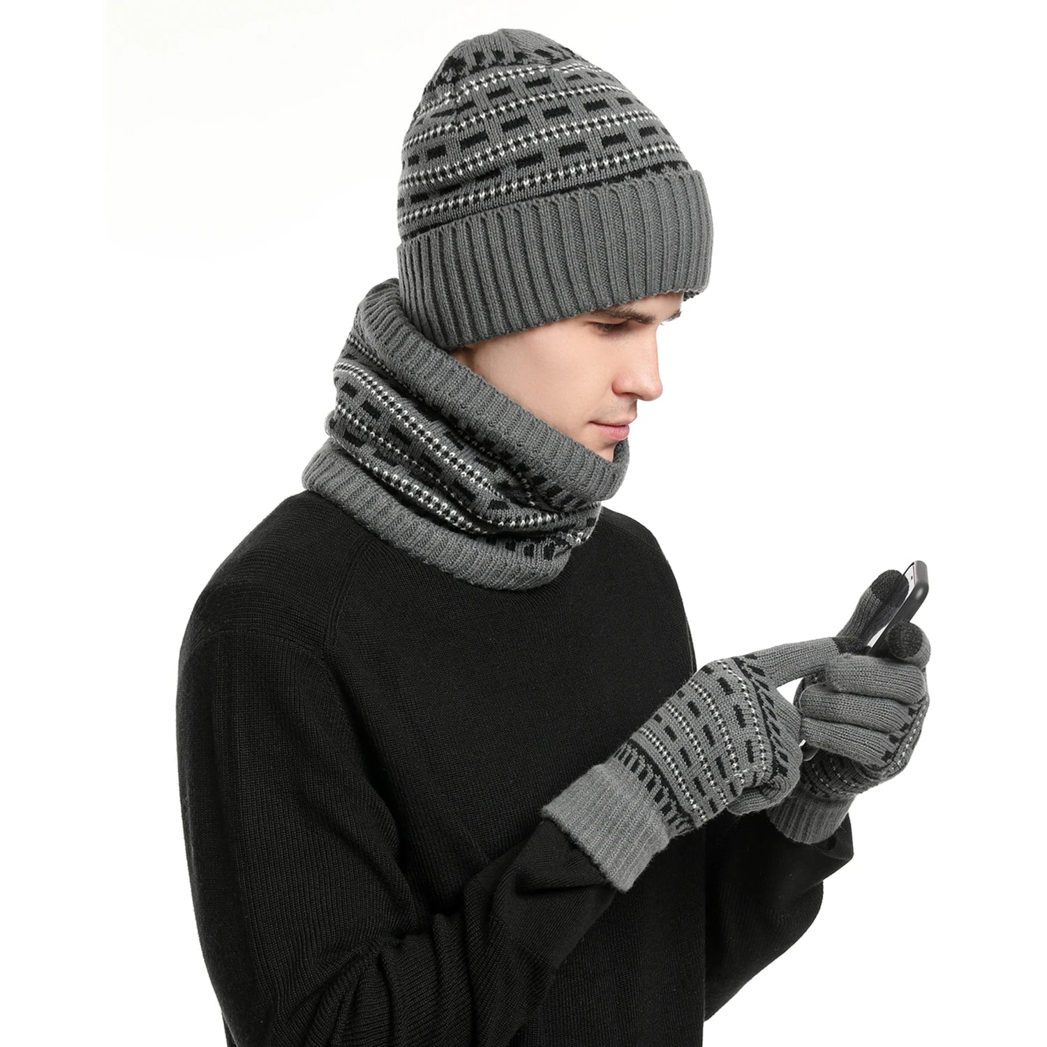 Set Bonnet, Gants & Écharpe Chauds Homme