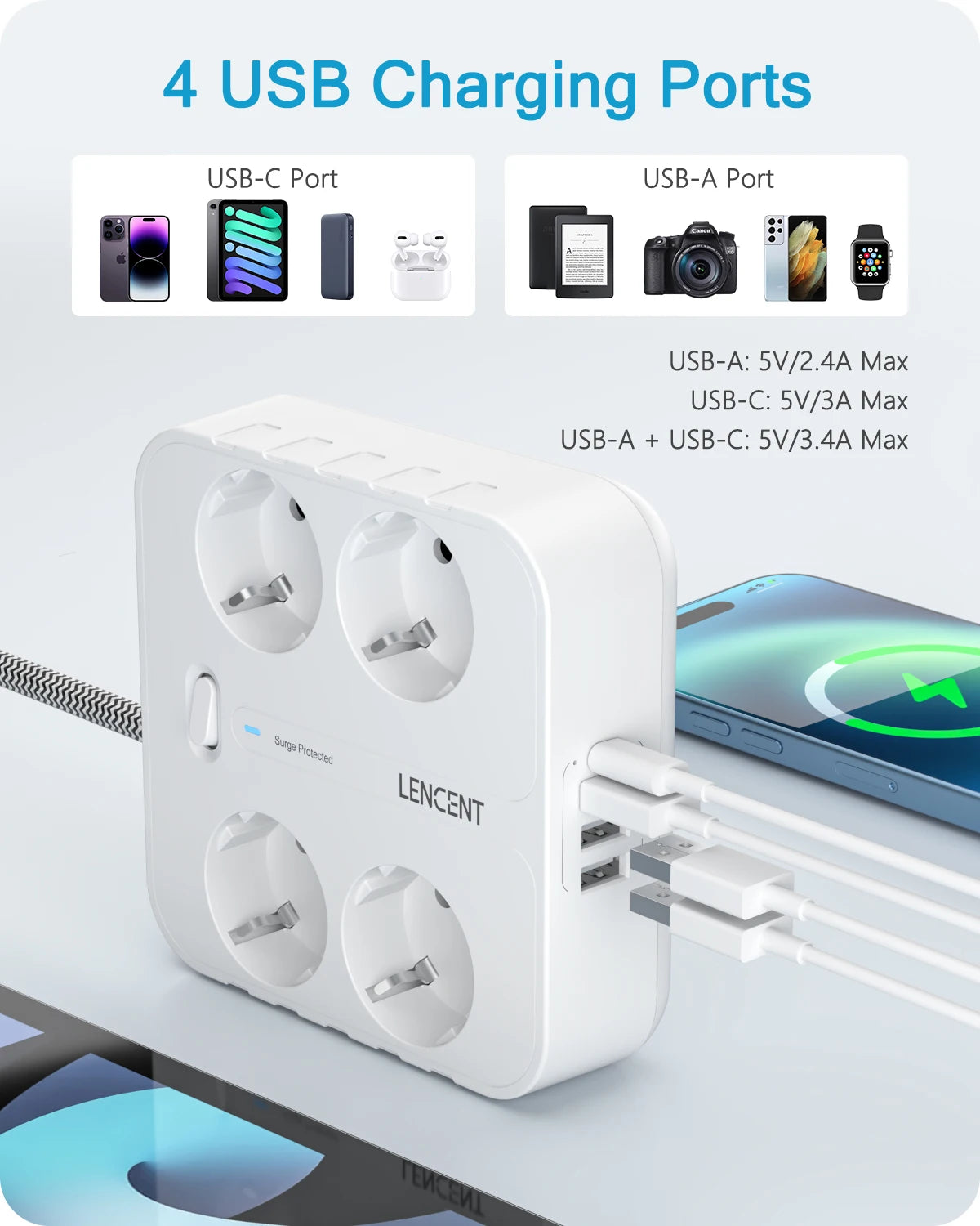 Multiprise Plate à 8 Ports avec Câble Tressé ULTRA RESISTANT