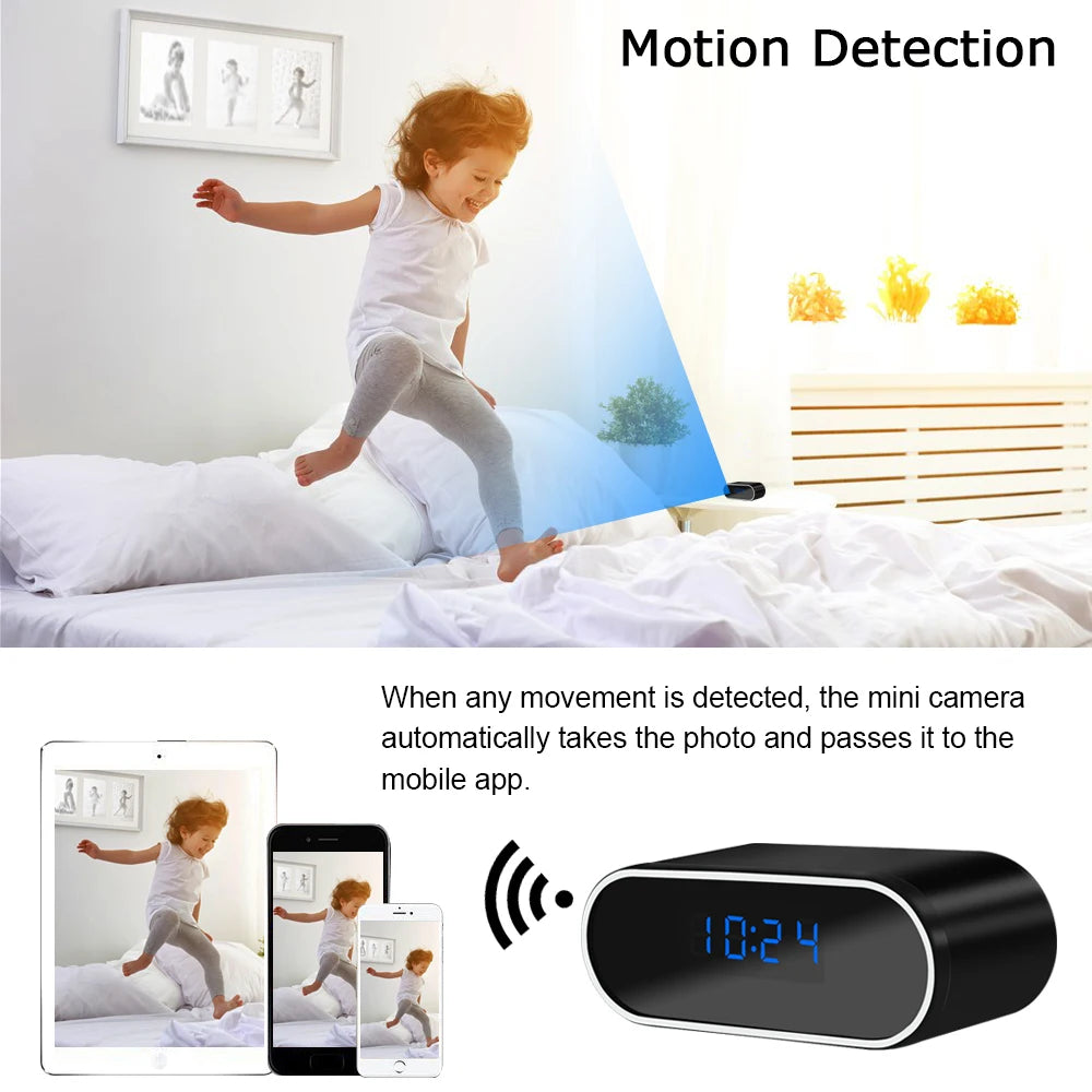 Caméra Espion WiFi HD 1080P Dissimulée dans un Réveil – Vision Nocturne IR – Enregistrement DVR – Surveillance Domestique Sans Fil