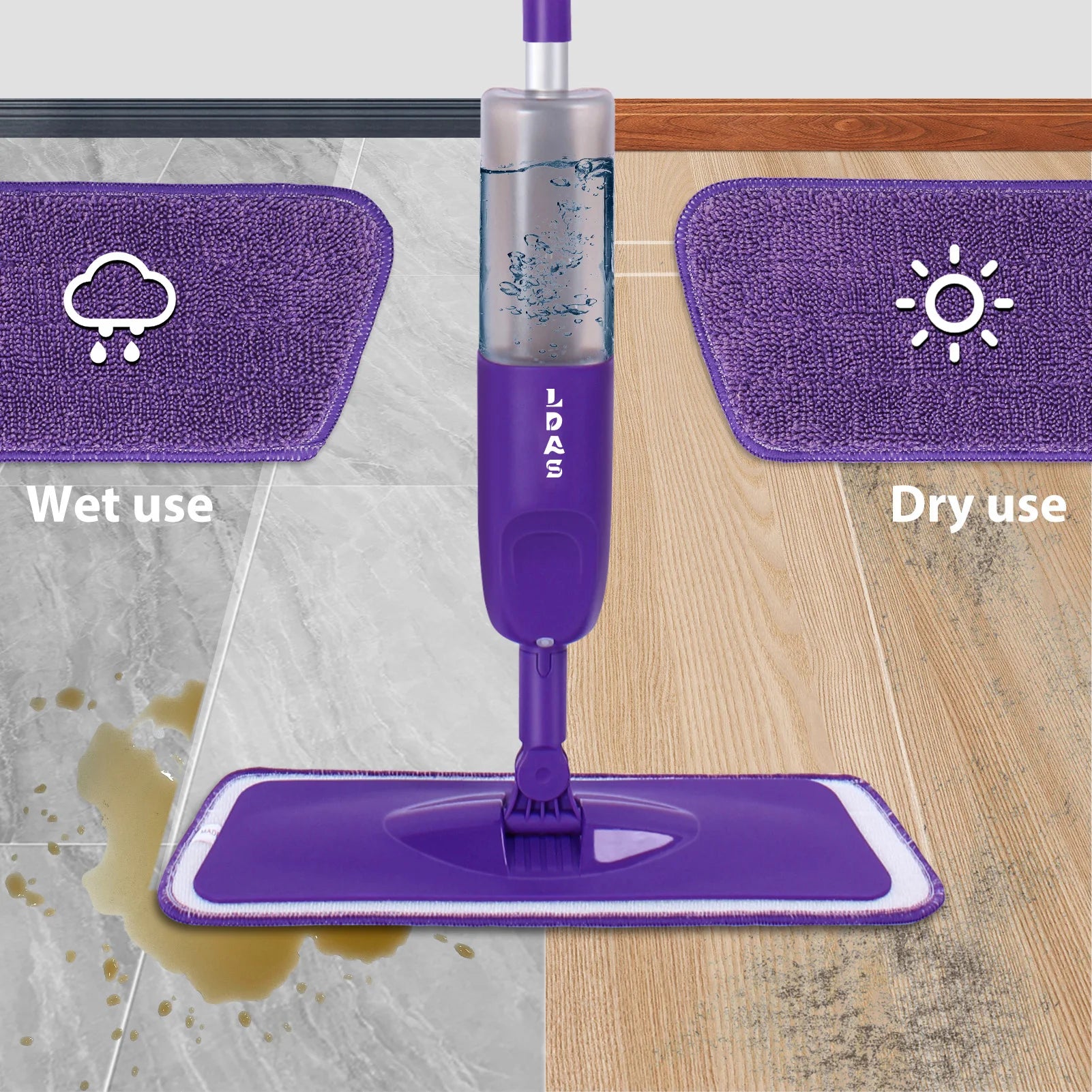 Balai Pulvérisateur Humide & Sec – Nettoyage Facile + 3 Tampons Microfibres