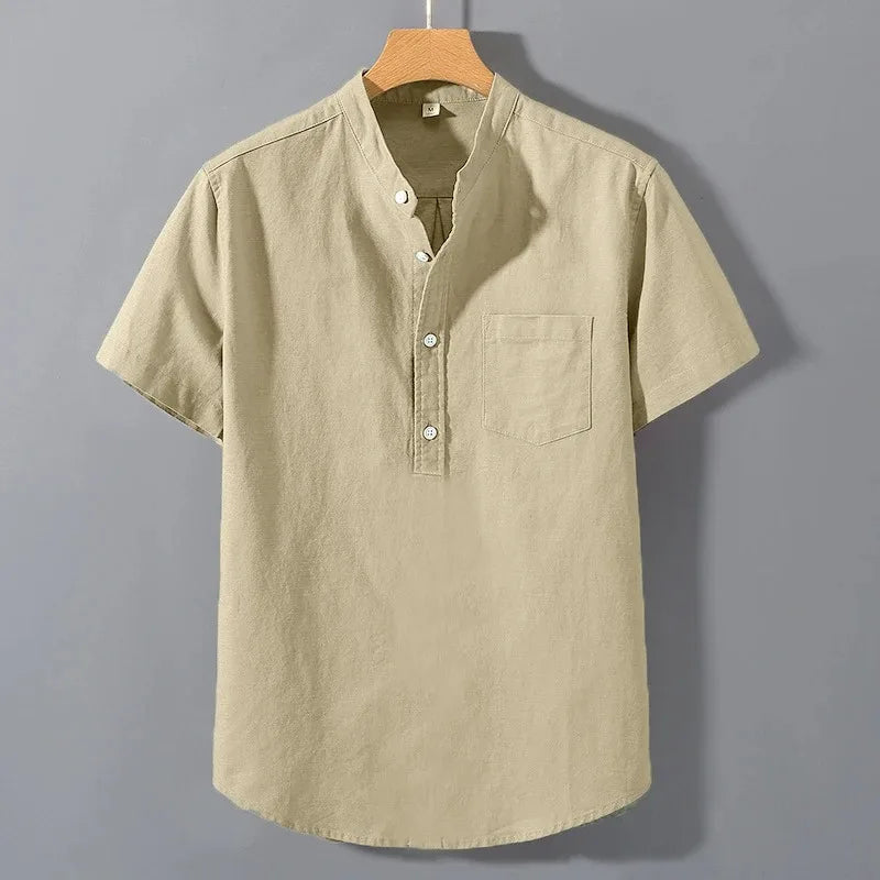 Chemisette Homme Manches Courtes en Coton — col mao, style décontracté