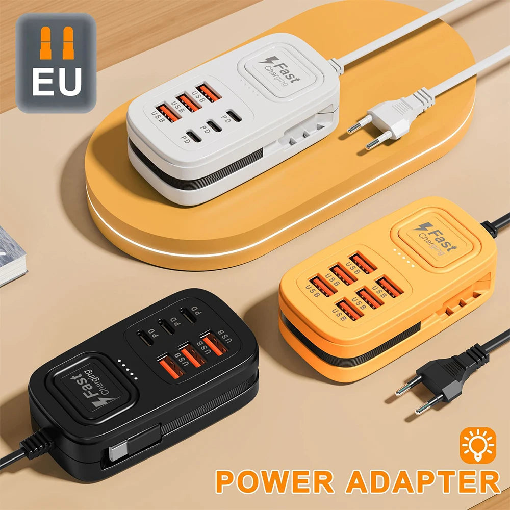 Station de Charge USB 6 Ports Multifonction — 3 USB + 3 Type-C, Charge Rapide