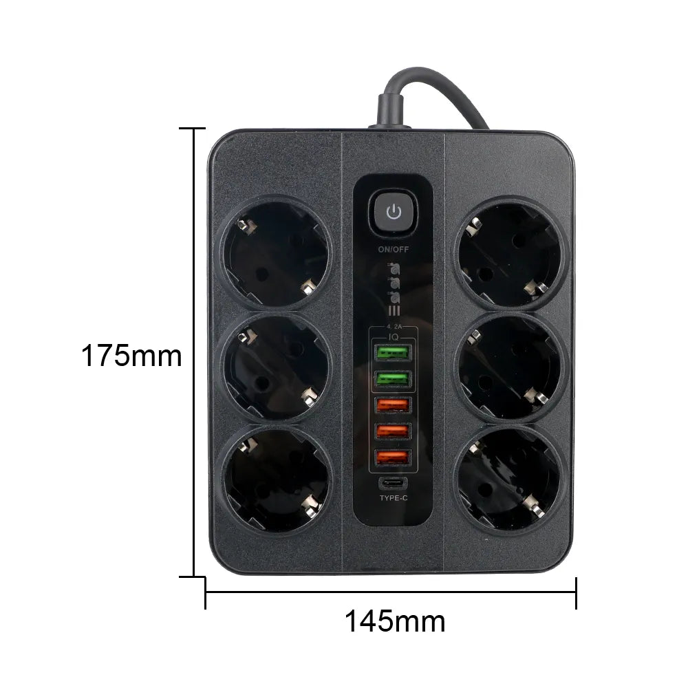 Multiprise 12 en 1 avec bouton On/Off - 6 Prises et 6 Ports USB