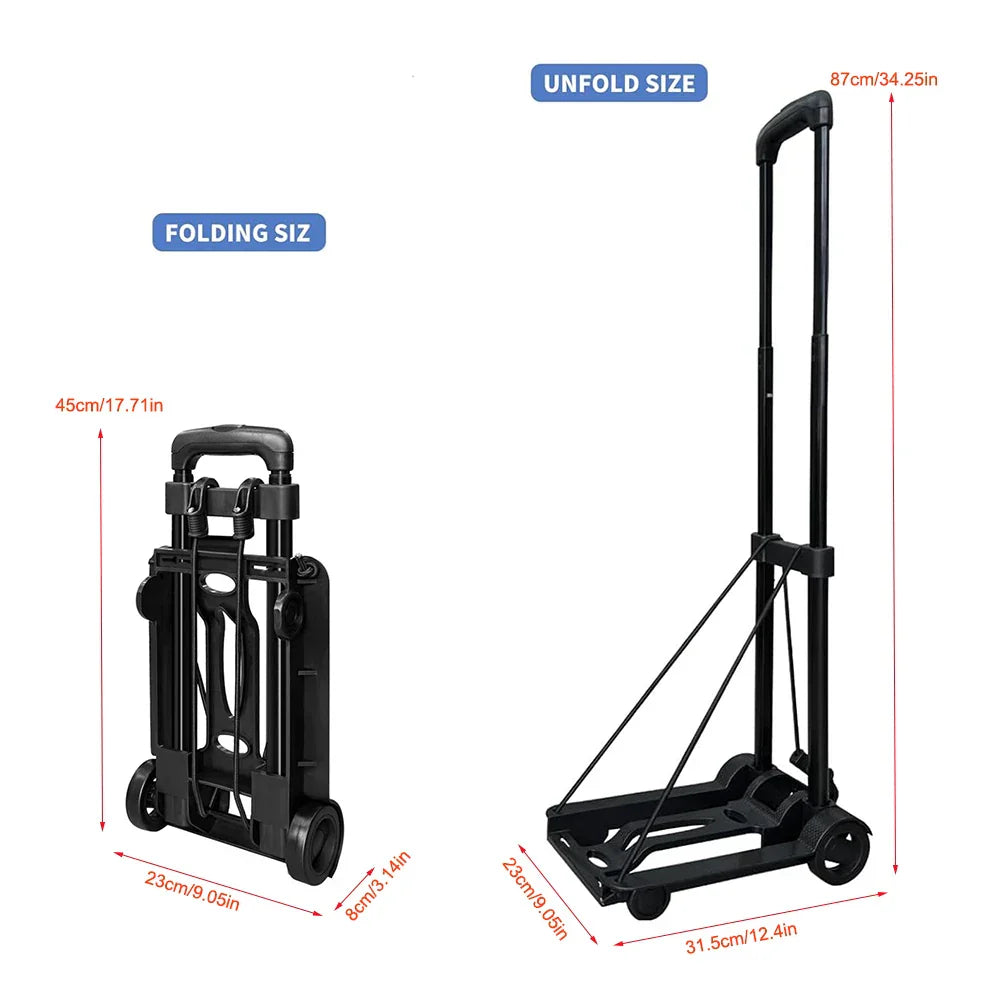 Diable à Main Pliable et Portable avec Cordes de Maintien - Jusqu'à 25kg