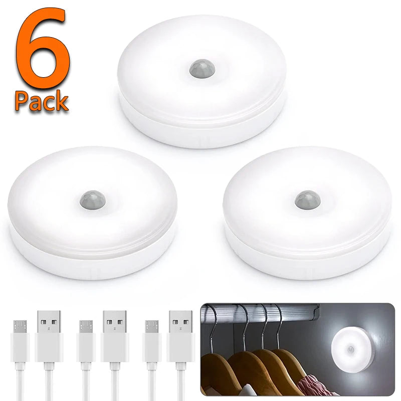 Lot de 6 Spots LED Sans Fil avec Capteur de Mouvement – Rechargeable USB & 3 Couleurs d’Éclairage