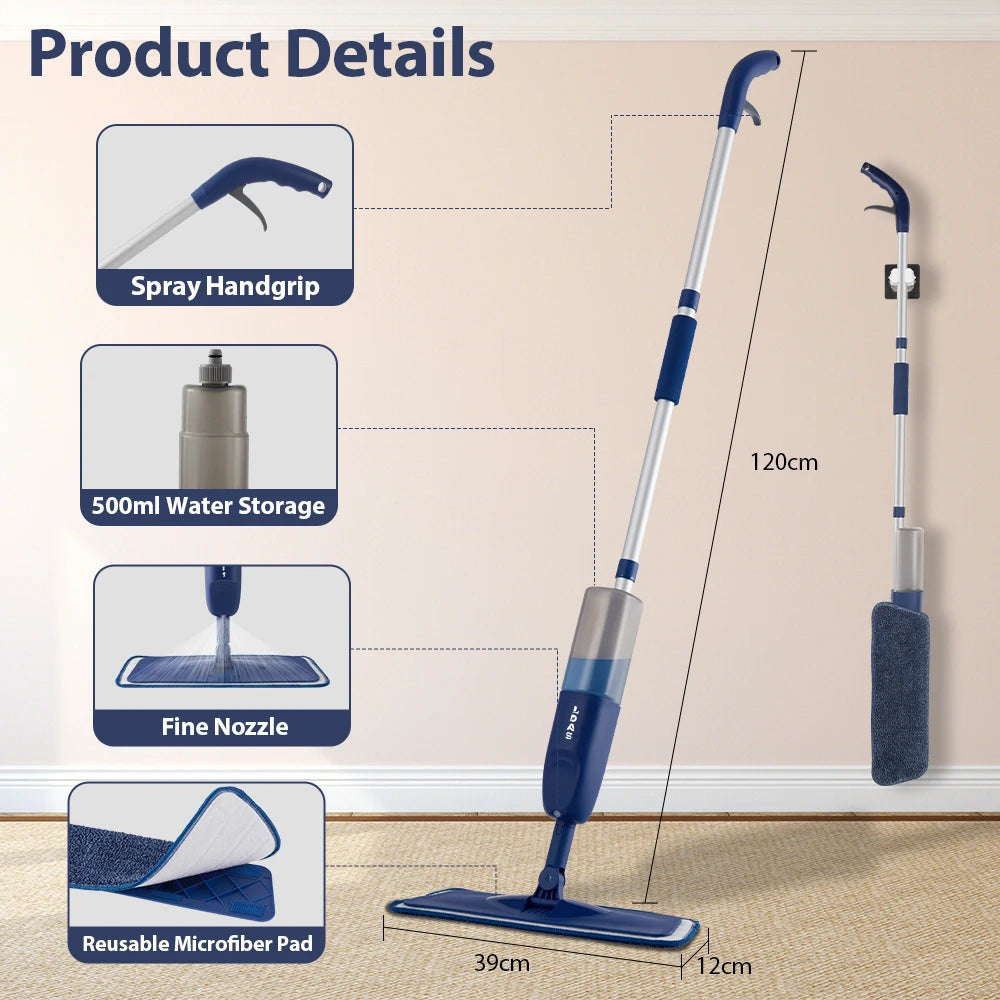 Balai Pulvérisateur Humide & Sec – Nettoyage Facile + 3 Tampons Microfibres