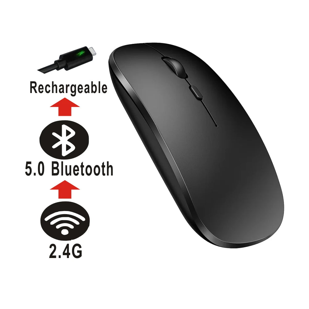 Souris Sans Fil Double Mode Bluetooth & 2,4 GHz – Rechargeable, Silencieuse et DPI Réglable
