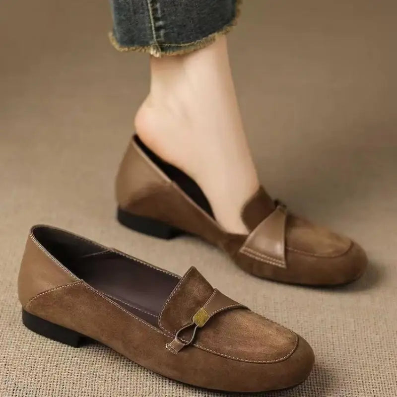 Mocassins en Daim à Bout Carré de Style Britannique - Femme