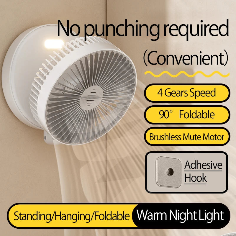Ventilateur Portable 3-en-1 Rechargeable 1200mAh — Mural, Posable & Pliable 90°