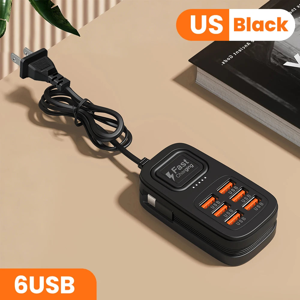 Station de Charge USB 6 Ports Multifonction — 3 USB + 3 Type-C, Charge Rapide