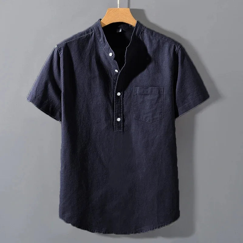 Chemisette Homme Manches Courtes en Coton — col mao, style décontracté
