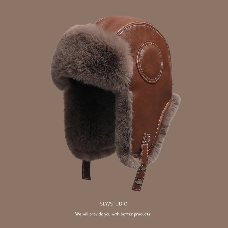 Chapka Russe Aviateur avec Lunettes Rétro – Bonnet d’Hiver Fourré, Cache-Oreilles Chauds – Homme & Femme