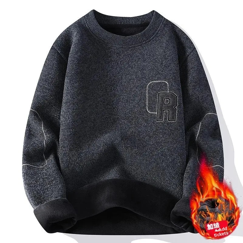 Pull en Maille à Col Rond et Logo Brodé Homme