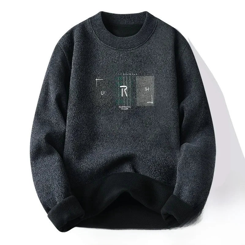 Pull en Maille à Col Rond et Logo Brodé Homme