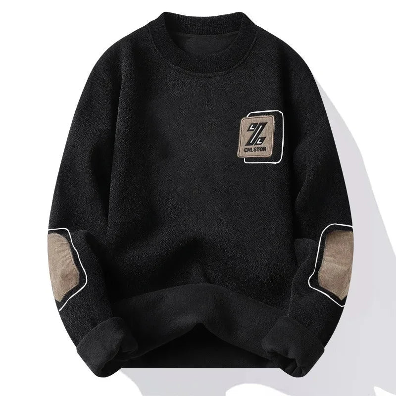 Pull en Maille à Col Rond et Logo Brodé Homme