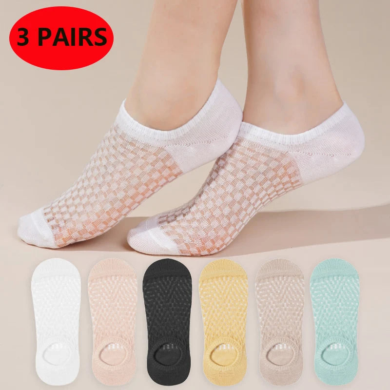 Lot 3 Paires Socquettes Invisibles Femme Maille Fine Respirante été