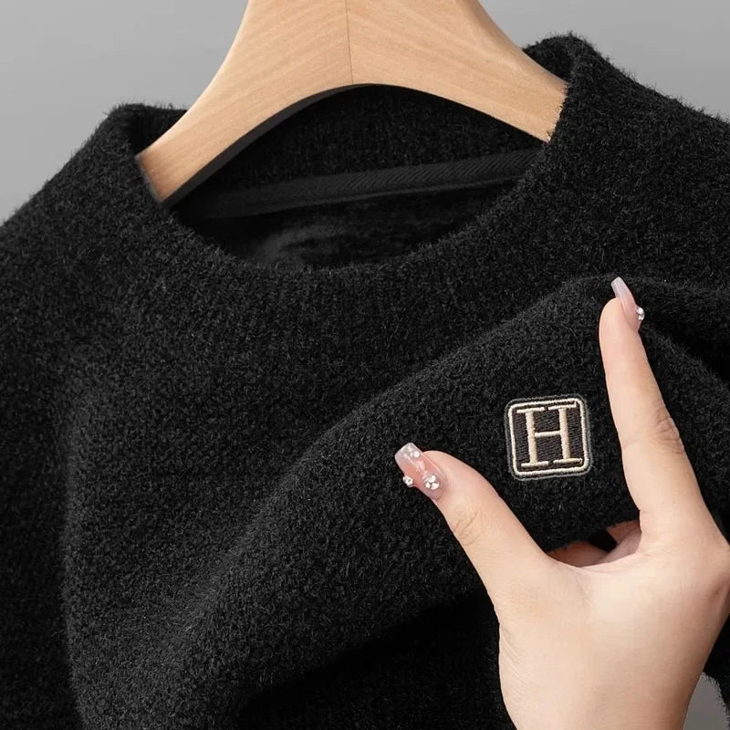 Pull en Maille à Col Rond et Logo Brodé Homme