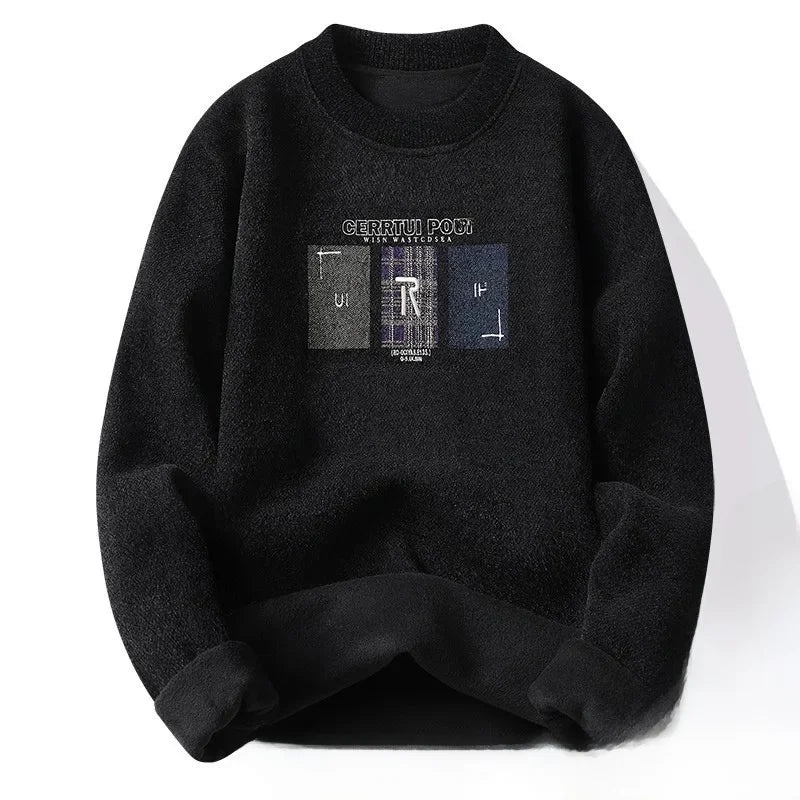 Pull en Maille à Col Rond et Logo Brodé Homme