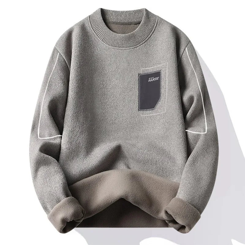Pull en Maille à Col Rond et Logo Brodé Homme