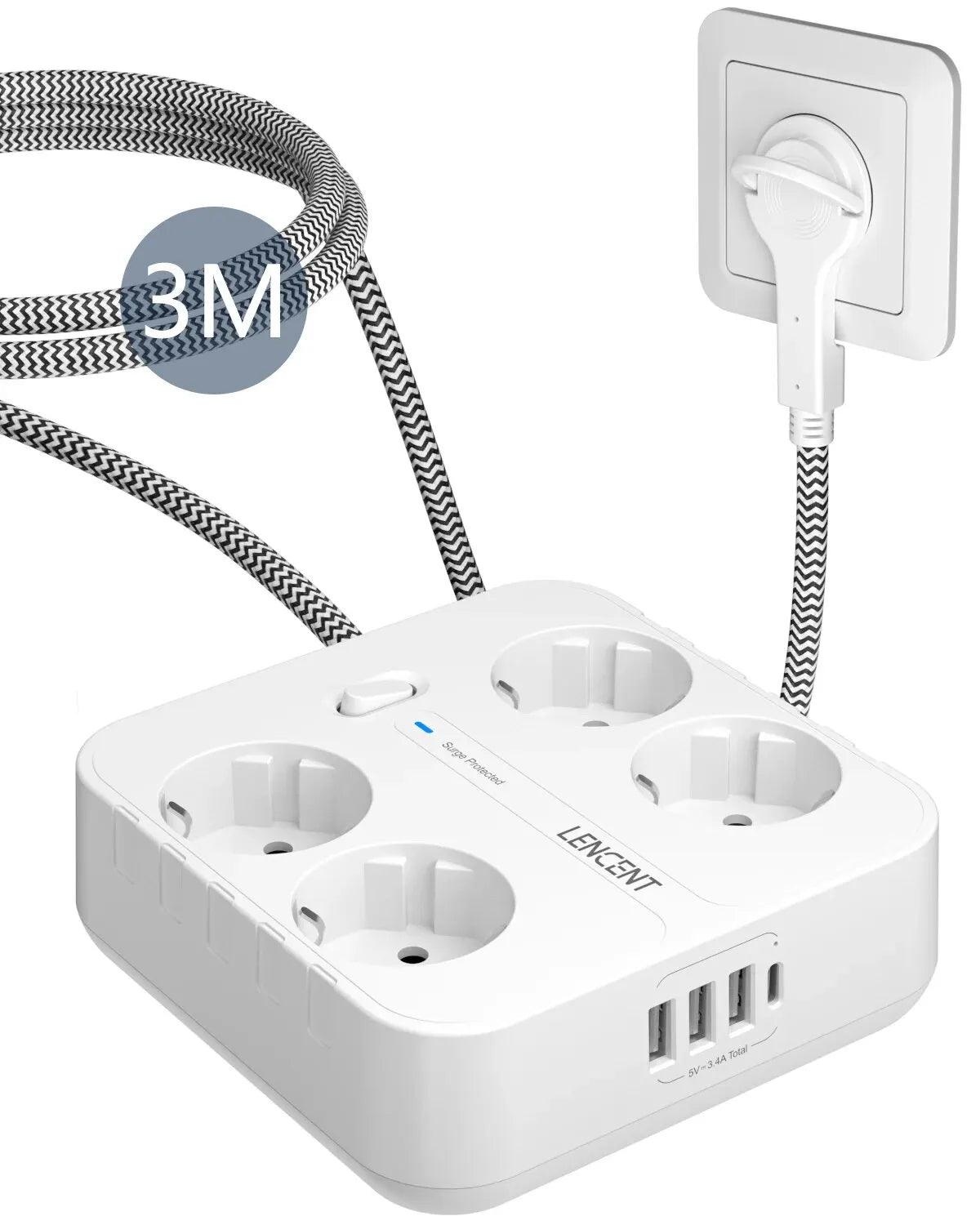 Multiprise Plate à 8 Ports avec Câble Tressé ULTRA RESISTANT