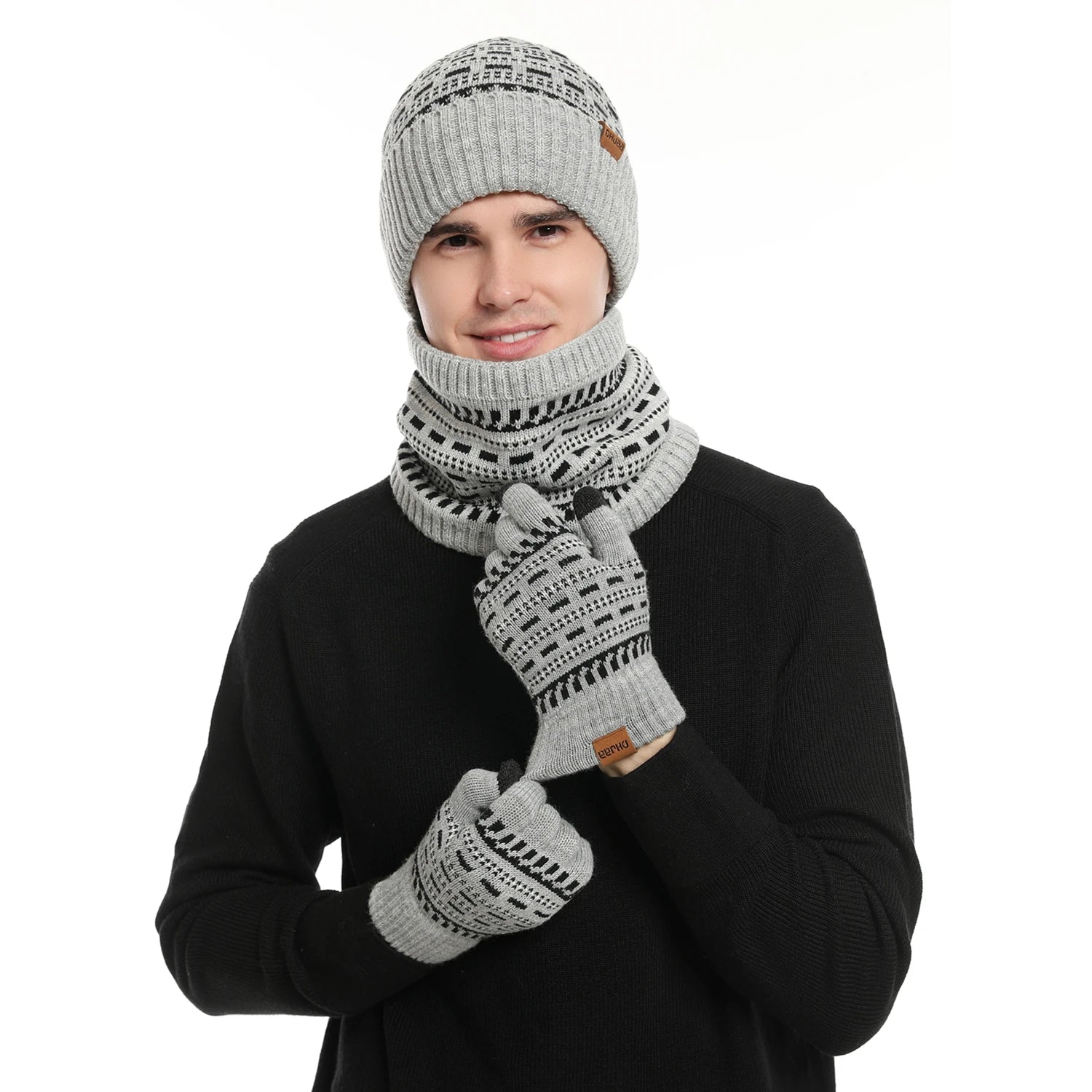 Set Bonnet, Gants & Écharpe Chauds Homme