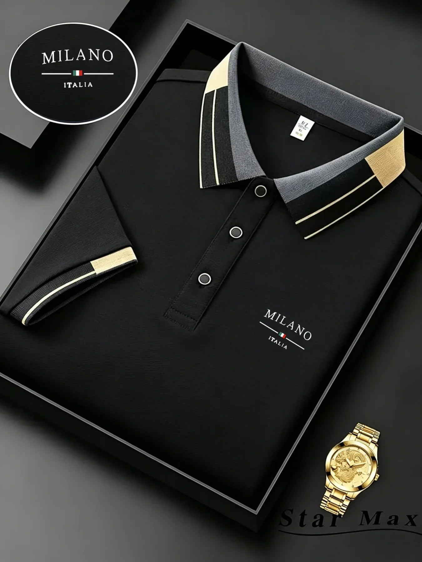 Polo Homme Luxe Brodé Cheval – Manches Courtes, Style Milan et Élégance Business Casual
