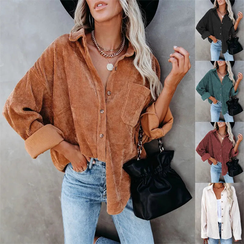 Chemise oversize en velour cotelé - Femme