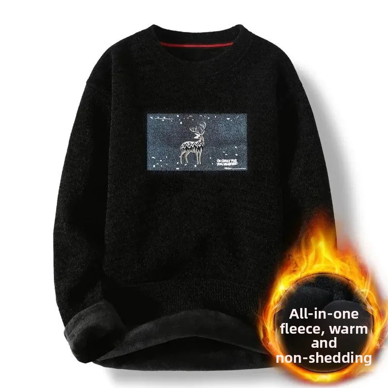 Pull en Maille à Col Rond et Logo Brodé Homme