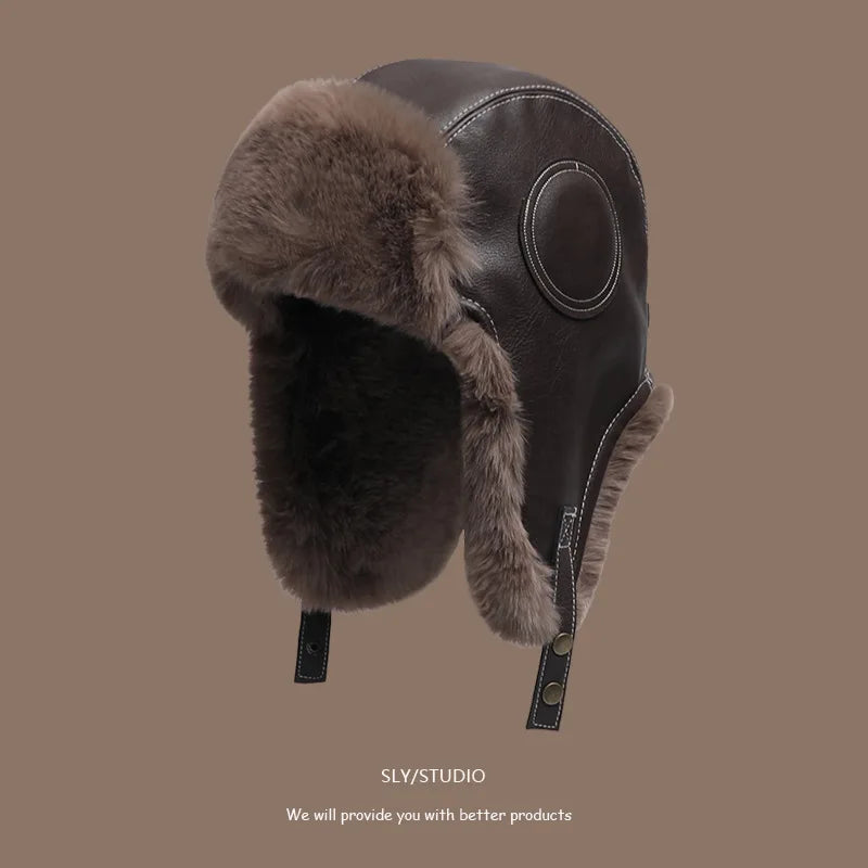 Chapka Russe Aviateur avec Lunettes Rétro – Bonnet d’Hiver Fourré, Cache-Oreilles Chauds – Homme & Femme