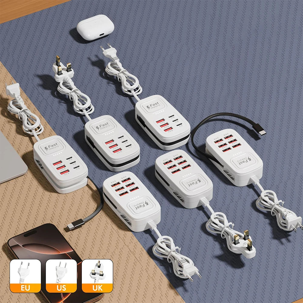Station de Charge USB 6 Ports Multifonction — 3 USB + 3 Type-C, Charge Rapide
