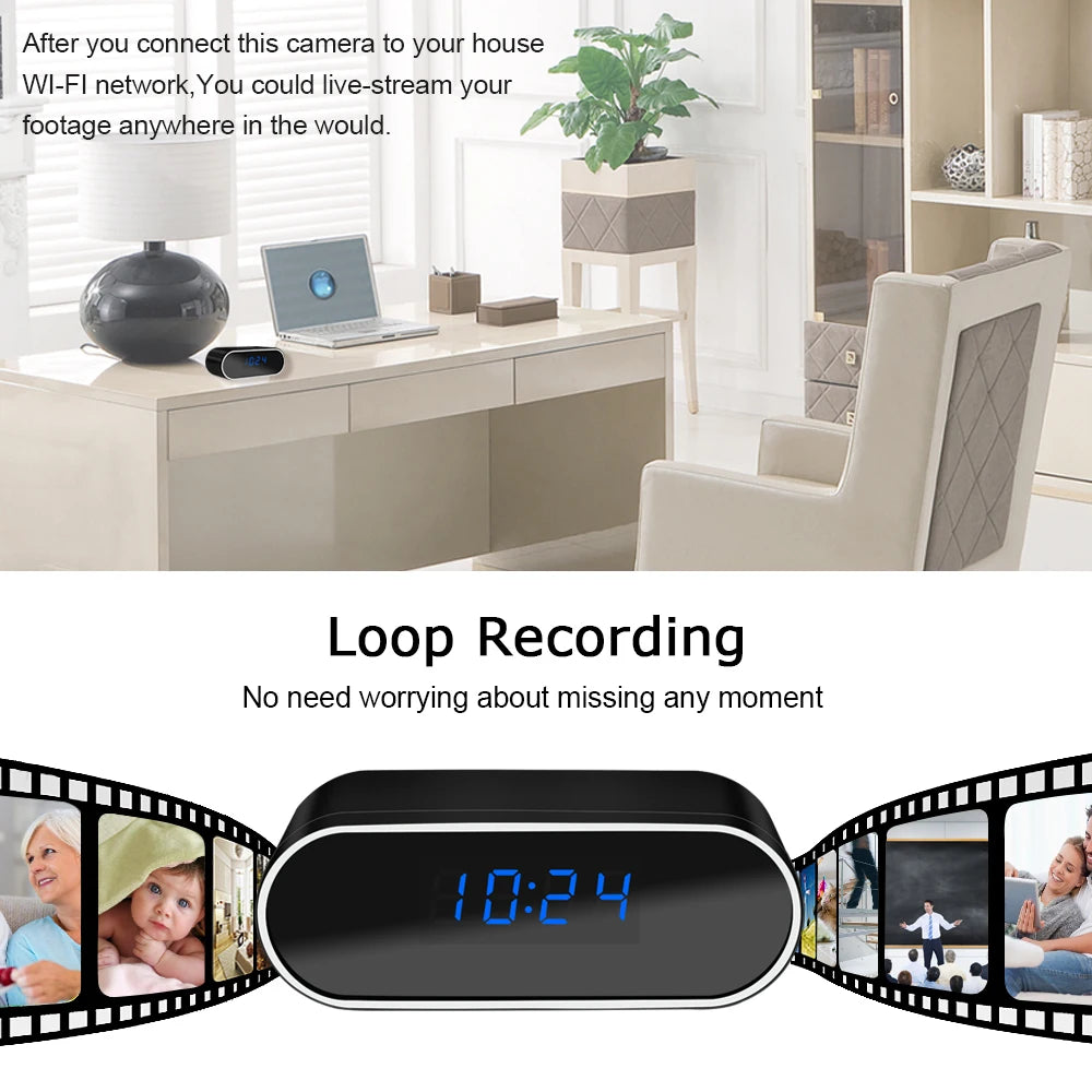 Caméra Espion WiFi HD 1080P Dissimulée dans un Réveil – Vision Nocturne IR – Enregistrement DVR – Surveillance Domestique Sans Fil