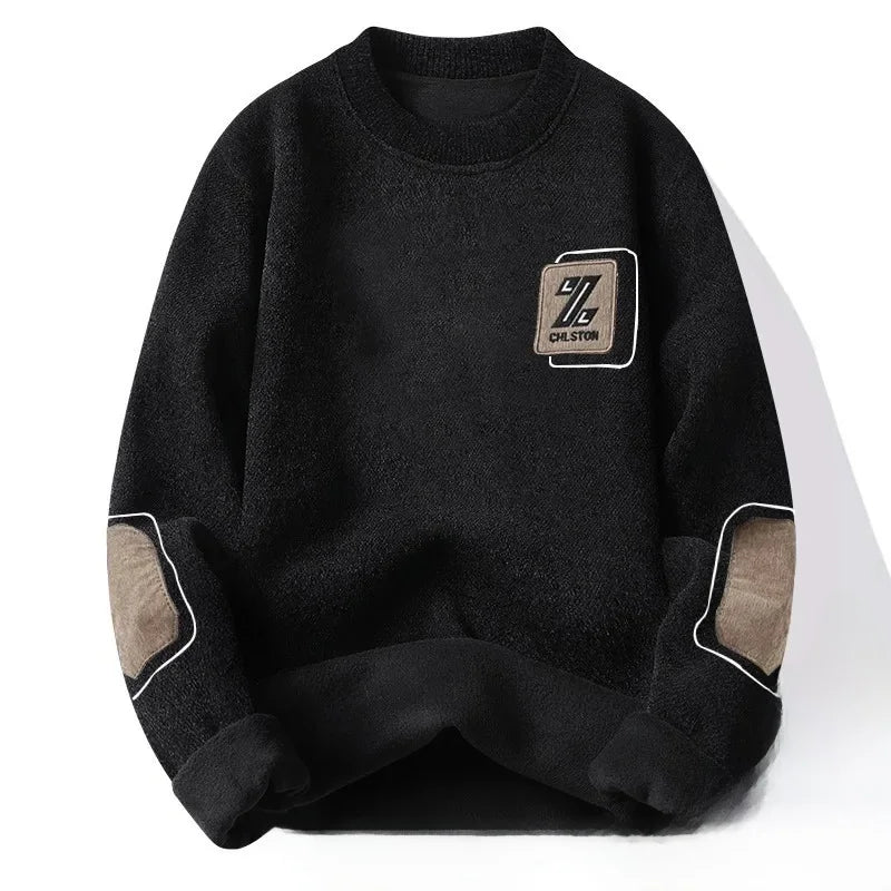 Pull en Maille à Col Rond et Logo Brodé Homme