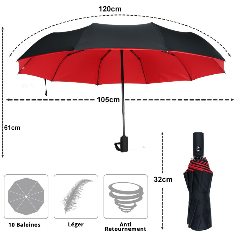 Parapluie XXL double couche et coupe-vent